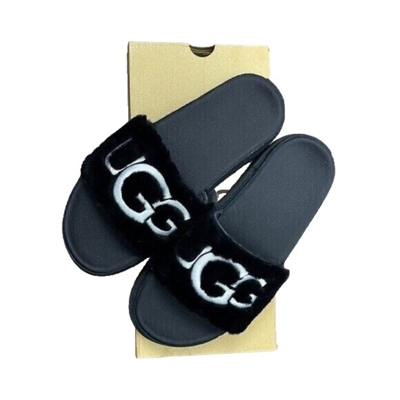 UGG Shoes - New Ugg Black Laton Fur Slide Sandals Platform Women's Slip On Shoe Black NIB